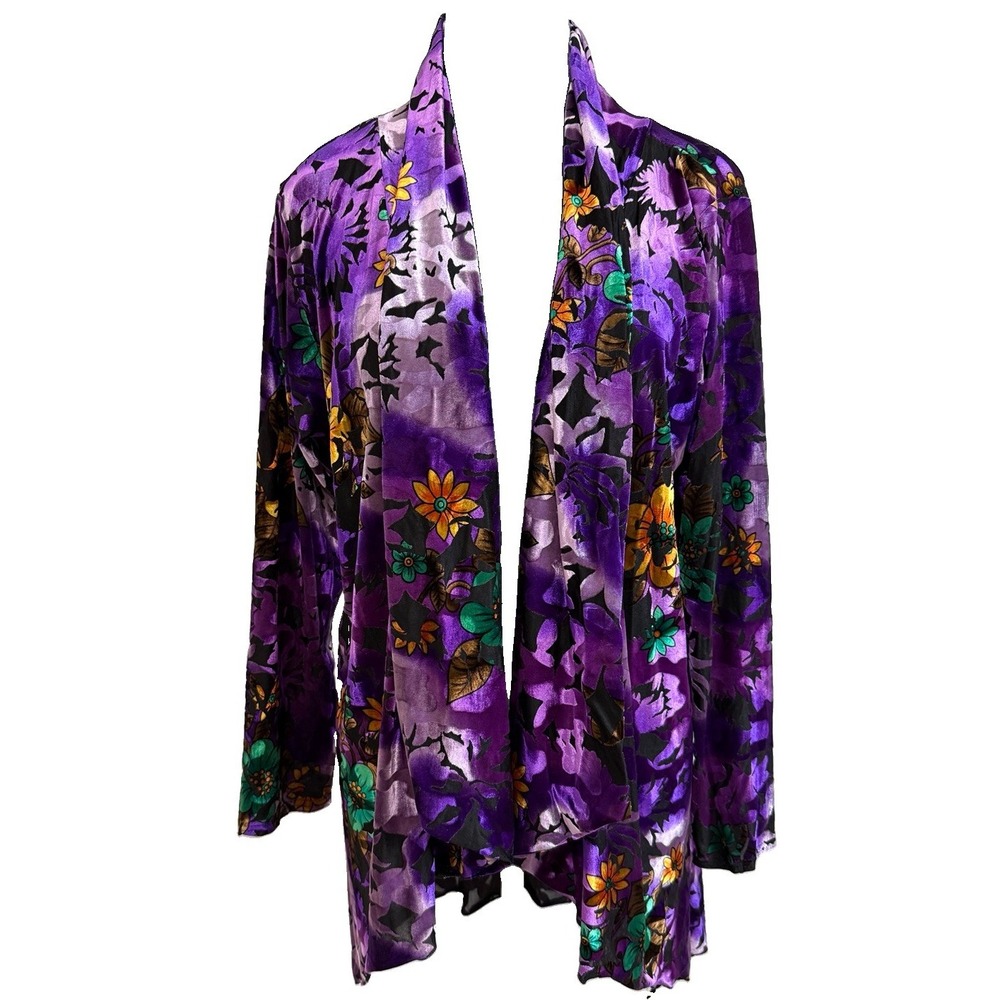 Whimsy Burnout Velvet Purple Sunflower Open Cardigan/Wrap Jostar Women's LG